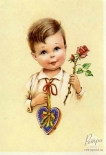Открытка Поздравительная. Мальчик с розой и сердечком, 1946