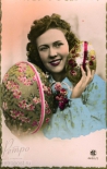 Открытка Пасхальная, девушка с пасхальным яйцом, 1920